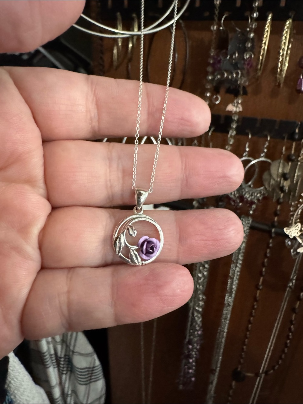 ROSE FLOWER STERLING SILVER PENDANT NECKLACE 18" with earrings